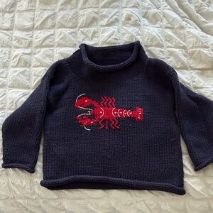 Navy Sweater with Red Lobster Design